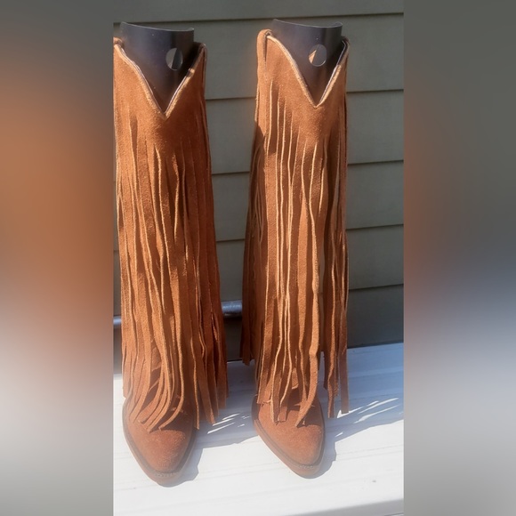 Brother Vellies Tall Fringe Atlas Boots in Honey Suede - Picture 2 of 6